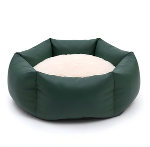 Nid d'animal de compagnie rond d'intérieur surélevé avec coussin en similicuir et peluche pour chats et petits chiens – Lit pour animaux de compagnie - Product Image 5