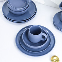 Service de Table en Grès Céramique Design Moderne Bleu Foncé de 16 Pièces avec Tasses pour 4, Vaisselle Durable pour Cuisine Maison et Noël