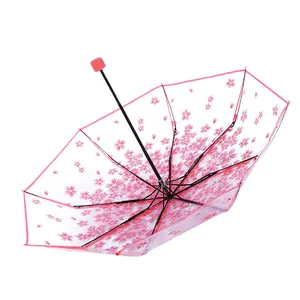 ร่มญี่ปุ่นลายดอกซากุระร่มใสร่มนักเรียนแบบหนาสามพับได้ร่มสร้างสรรค์สำหรับเด็กผู้หญิง