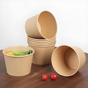 Disposable FBB Paper Round Food Grade Coated Bowl Disposable kraft paper bowl for Food salad Use - Product Image 5