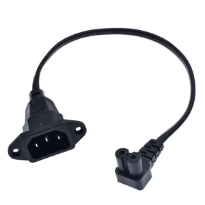 IEC320 C14 with Screw holes to C7 Figure 8 Right Angle L-Type female Socket AC Power Cord, C7 Down Angle short Cable 30CM