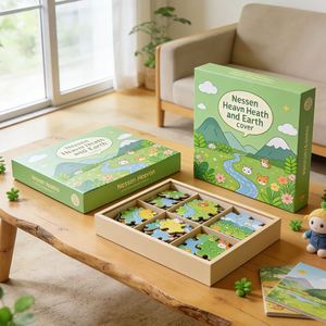 Rompecabezas de cartón para bebés y madres, juguete educativo de bricolaje con diseño de dibujos animados, material de papel, tamaño personalizado, logotipo, caja de regalo gris, juego de regalo. - Product Image 2