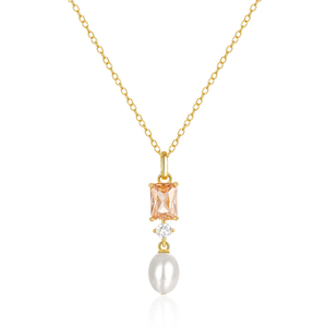 Collar con Colgante de Plata de Ley S925 CANNER, con Circonita Cuadrada y Perla Ovalada, Chapado en Oro de 18K, Regalo para Mujer - Product Image 1