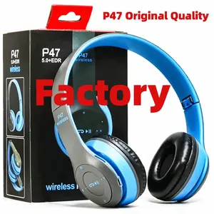 سماعات P47 TF FM سلكية بمنفذ USB سماعات رأس Aux 3.5 ملم P47 سماعات لاسلكية مزودة ببلوتوث مناسبة لتشغيل الألعاب سماعات أذن داخلية أو خارجية