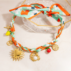 Collar de cuentas a la moda, bufanda de seda colorida de varias capas, colgante de estrella de mar, serie de vida marina para mujer, joyería de fiesta - Product Image 2