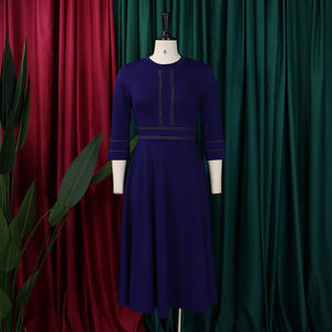 Elegante Abito Midi da Donna con Collo Tondo e Maniche 3/4, Stile Formale per Ufficio e Lavoro - Product Image 4