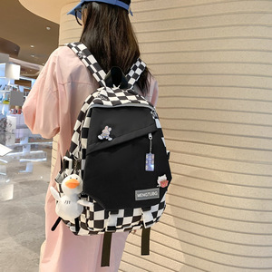 Mengtubg Student Backpack 15 Inches Large Capacity Checkerboard Pattern Girls School Backpack With Zipper Pocket Summer 2023 - Product Image 1