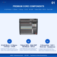 Console de mixage audio numérique compacte professionnelle avec construction métallique pour les conférences acoustiques et les utilisations sur scène DJ