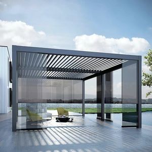 Pergola con Tetto a Lamelle Motorizzate <span class=keywords><strong>in</strong></span> Alluminio Personalizzata <span class=keywords><strong>per</strong></span> Esterni, Struttura <span class=keywords><strong>per</strong></span> Carport con Sistema Solare, Facile Montaggio - Product Image 1