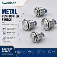 Interrupteur à bouton-poussoir métallique Sweideer 16mm 19mm 22mm en acier inoxydable avec LED et bornes à vis pour le contrôle de l'alimentation