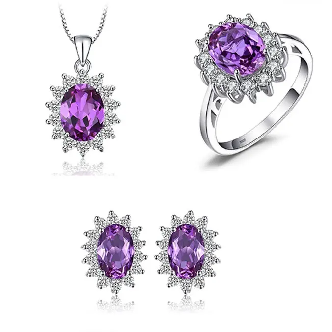 High Quality 925 Sterling Silver Jewelry Sets Purple Zirconia Jewelry Set Silver Conjuntos De Joyas Plata 925
