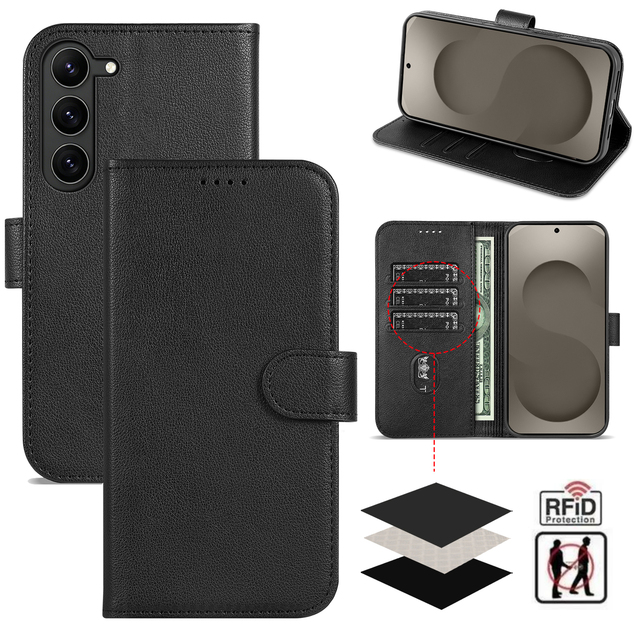 Luxury PU Leather Wallet Flip Case for Samsung Galaxy S26 S26+ with Card Slot Kickstand Shockproof Protective Phone Cover