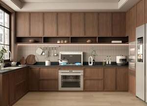 Conception de cuisines modernes personnalisées en mélamine à grain de bois laqué, peinture ouverte - Product Image 2