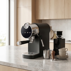 Cafetera Espresso Eléctrica Semiautomática Premium Moderna <span class=keywords><strong>con</strong></span> Diseño Curvo, Luz Ambiental Táctil <span class=keywords><strong>de</strong></span> Color, para Baristas Caseros, Cocina - Product Image 4