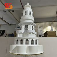 Base Giratoria para Pastel de Acrílico con Forma de Castillo de Fiesta, Diseño 3D, con Luces LED Multicapa, Base Giratoria de PVC para Bodas con Ruedas
