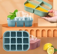 Silicone 6 bacs à glace avec couvercle sécurité alimentaire bricolage fabricant de cubes fruits avec récipient de congélation boîte supplémentaire d'aliments pour bébés