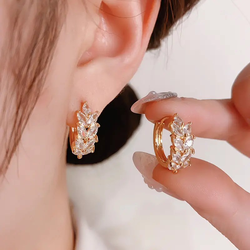 Flower Tennis Circle Earrings for Women Copper Alloy Gold Women's Earring 18k Gold Plated Diamonds Earrings
