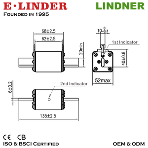 נתיך LINDNER כפול מחוון NH גודל 1 NH1 gG GL Class 500V 80A 100A 125A 160A 200A 250A בעל תקן CE ו-CB מתח נמוך LV HRC - Product Image 4