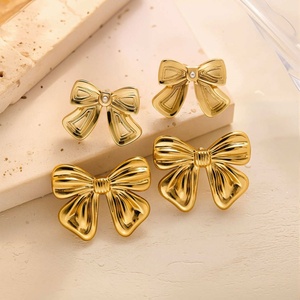Gold Trendy Statement Stud Earrings <b>Women</b> Sculptural Flower Textured Heart Leaf 14K Gold Plated Stainless Steel Exaggerated - Product Image 3