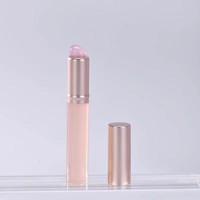 Pinceau à lèvres de poche avec capuchon mini, tête ronde, capuchon or champagne, manche rose et blanc, applicateur de gloss portable