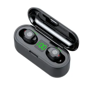 Sıcak satış gürültü iptal spor BT 5.0 F9 TWS kablosuz kulaklık ile taşınabilir şarj cihazı bataryası LED ekran