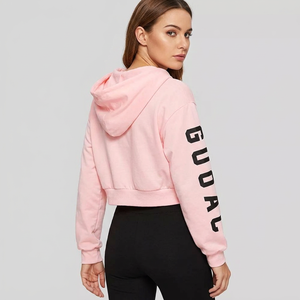 <b>Pink</b> Cropped <b>Hoodie</b> Women's Long Sleeve Letter Print Windproof Sweatshirt Winter Autumn Casual Wear Made in Bangladesh - Product Image 2