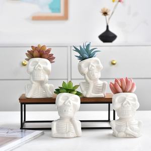 Maceta de Cerámica JM con Forma de Calavera, Pequeña Maceta de Dibujos Animados Blanca para Plantas Suculentas, Bonsáis, Decoración para Hogar, Jardín y Oficina - Product Image 1