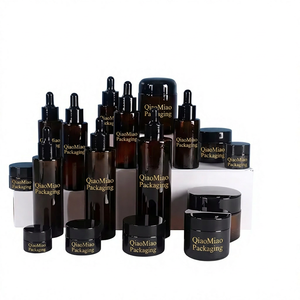Flacon compte-gouttes en verre brun pour huiles essentielles, 20-150 ml, verre foncé à fond épais, épaule plate, col en caoutchouc droit, flacon cosmétique en verre - Product Image 2