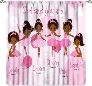 Cortinas para Niñas con Diseño de Princesa Negra Africana, Decoración de Ventanas para Dormitorio, Cortinas Rosas con Diseño de Bailarina, 2 Paneles - Product Image 3