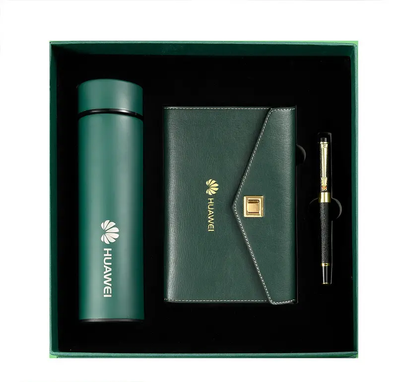 2024 Annual Luxury Corporate Office Gift Kit High Quality PU Cover Notebook Vacuum Flask Thermos Pen Promotion Business Set