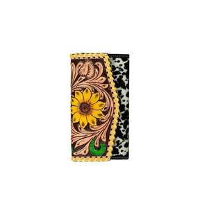 Bolso de mano para mujer, hecho a mano, con diseño floral de girasol, en cuero genuino con pelo, de primera calidad, fabricado en India. - Product Image 2