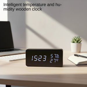 Reloj de Madera Electrónico LED Creativo y Simple con Pantalla Inteligente de Temperatura y Humedad, Luz Nocturna Multifunción Digital - Product Image 2