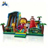 Parc de jeux gonflables géant Safari Jungle, toboggan gonflable commercial à thème animalier pour enfants