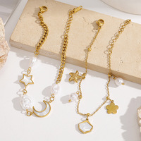 Bracelet en acier inoxydable plaqué or 18 carats pour femmes, véritable charme étoile lune en nacre, bijoux en perles baroques imperméables