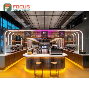 Mostrador de Servicio Personalizado para Cafetería, Acabado en Nogal Negro, Área de Exhibición de Botellas de Sirope, Mostrador de Servicio para Tienda - Product Image 4