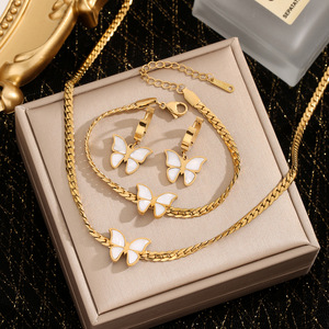 ขายส่ง18K ชุบทองสแตนเลสเพทายดอกไม้ผีเสื้อหัวใจต่างหูสร้อยคอสร้อยข้อมือแหวนแฟชั่นชุดของขวัญ - Product Image 6