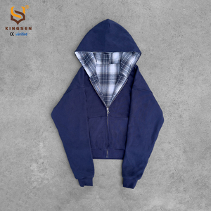 Sweat-shirt à capuche pour homme en flanelle personnalisée, confortable, à carreaux, rétro, délavé, double couche, double fermeture éclair - Product Image 5