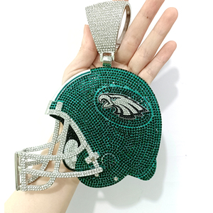 Nouveau <span class=keywords><strong>collier</strong></span> personnalisable de 6 pouces avec casque d'aigle de <span class=keywords><strong>Philadelphie</strong></span> en strass vert, style hip-hop tendance - Product Image 1