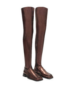 2023 nouvelle mode côté fermeture éclair passerelle doré bout carré <span class=keywords><strong>talon</strong></span> plat sur le genou bottes pour femmes - Product Image 3