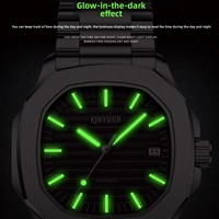Montre mécanique automatique en acier inoxydable avec logo personnalisé, boîtier carré en alliage, fermoir papillon, verre minéral, luminescent, résistant à l'eau 30M
