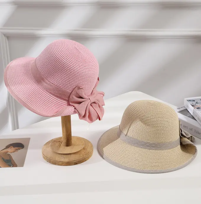 2023 New Arrivals Women Sun Hats Floppy Summer Visor UV Protection Bowknot Beach UPF 50+ Foldable Straw Hat