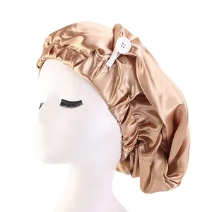 Wholesale Hot Selling Multi-Color New Women Stretchy Extra Large Long Hair Sleeping Cap Silk Satin Bonnet With Button
