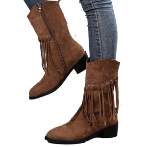 Prêt à expédier – Nouveauté Automne Hiver Été – Bottes à talons hauts pour femme en microfibre avec nœud à la cheville, style Western - Product Image 2