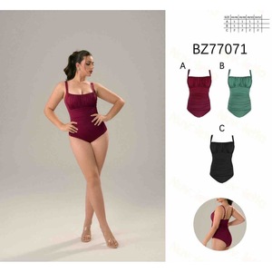 Maillot de bain une pièce grande taille HDJ, effet ventre plat, couleur unie, coupe ajustée, col carré, BZ77071 - Product Image 1
