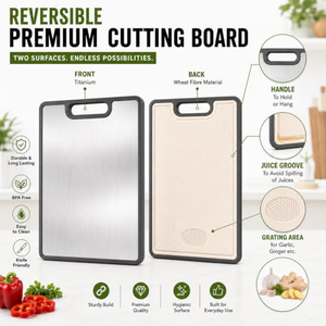 Tabla de Cortar de Titanio Puro de Grado Alimenticio, Doble Cara, Duradera, con Borde de Silicona Antideslizante para Cocina - Product Image 5