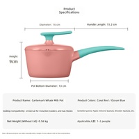 Casserole en céramique antiadhésive en métal de 16 cm pour lait de baleine, idéale pour les aliments pour bébés, pour 1-2 personnes, compatible avec les cuisinières à induction et au gaz, écologique