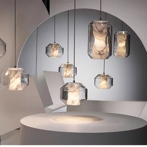 Modern Glass Pendant <b>Light</b> With Marble Pattern Led Chandelier For <b>Dining</b> Room Bedroom Bar Counter Lighting Fixture - Product Image 3