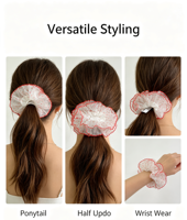 Chouchou à cheveux vintage Cottagecore en tulle floral, chouchou en maille à volants superposés avec bordure en dentelle rouge, attaches à cheveux romantiques à motifs floraux