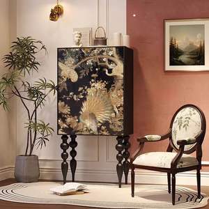 خزانة جانبية على الطراز الفرنسي بتصميم قديم ، لوحات فنية خشبية ، أثاث منزلي لغرفة الطعام ، خزانة بوفيه جانبية - Product Image 4