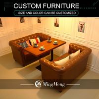 Conjunto de Sofás Chesterfield de Cuero Contemporáneo con Estructura de Madera para Restaurante, Cafetería, Hotel, Muebles de Comedor